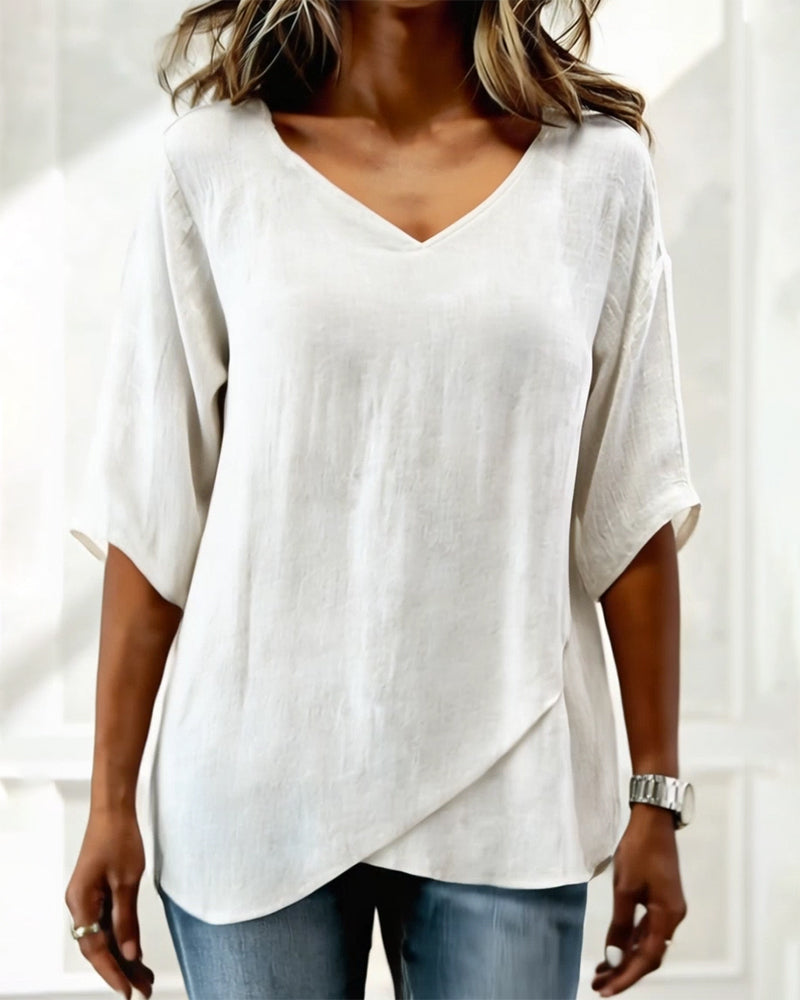 TOP BAJO ASIMÉTRICO LISO CUELLO DE V