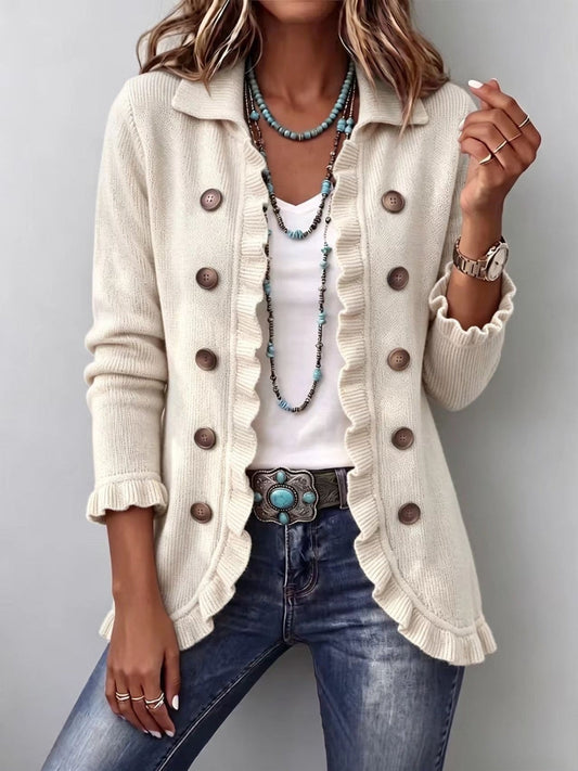 ADELINA | CHAQUETA DE PUNTO MARFIL CON VOLANTES