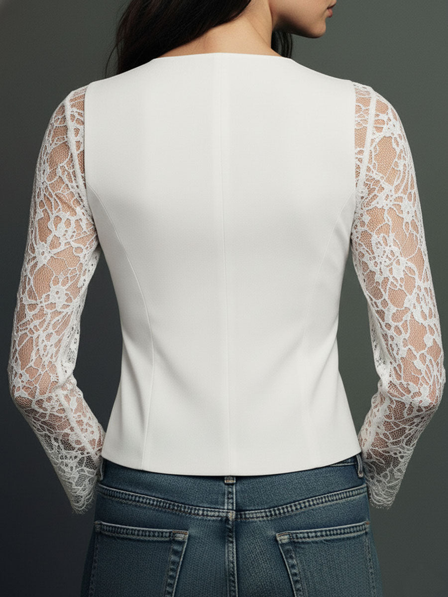 NOÉMI | TOP TIPO BLAZER CON MANGAS SEMITRANSPARENTES