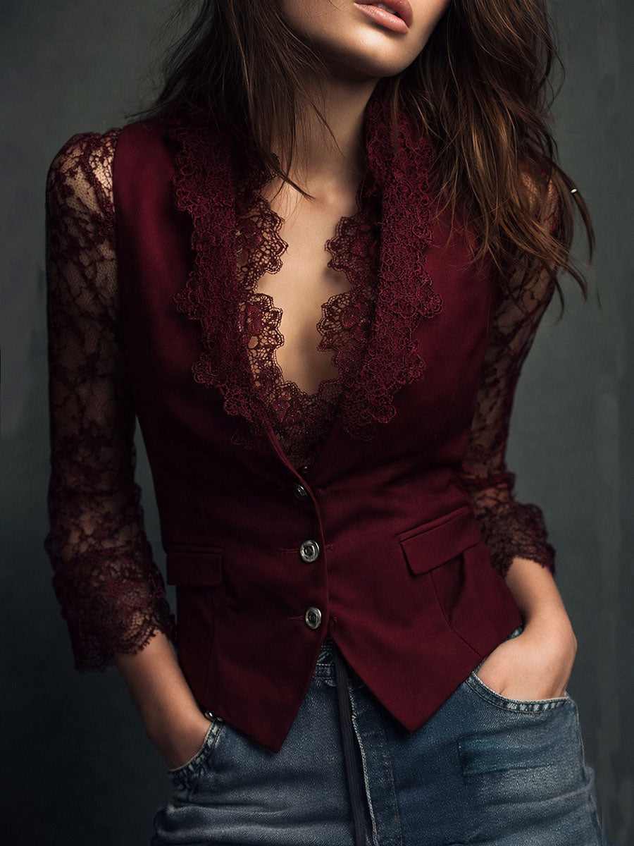 NOÉMI | TOP TIPO BLAZER CON MANGAS SEMITRANSPARENTES