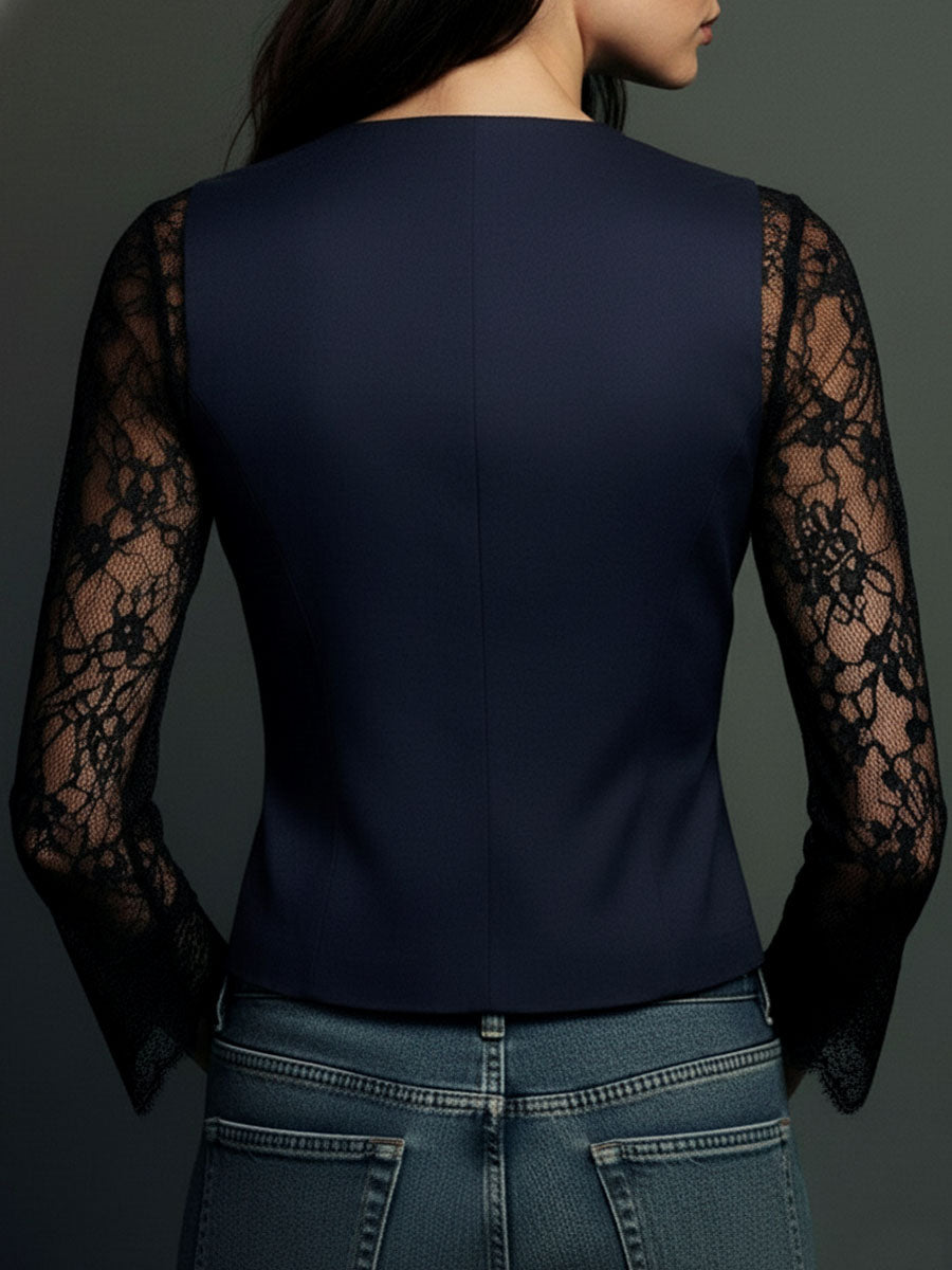 NOÉMI | TOP TIPO BLAZER CON MANGAS SEMITRANSPARENTES
