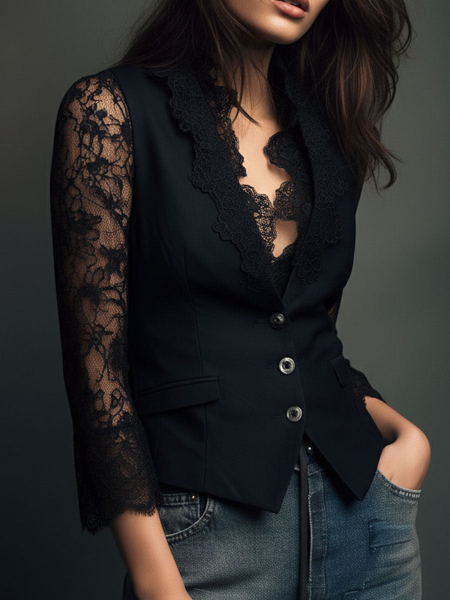 NOÉMI | TOP TIPO BLAZER CON MANGAS SEMITRANSPARENTES