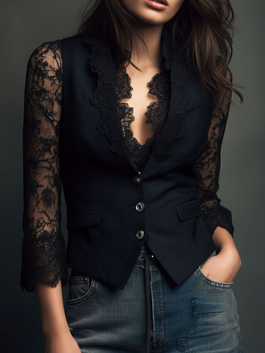 NOÉMI | TOP TIPO BLAZER CON MANGAS SEMITRANSPARENTES