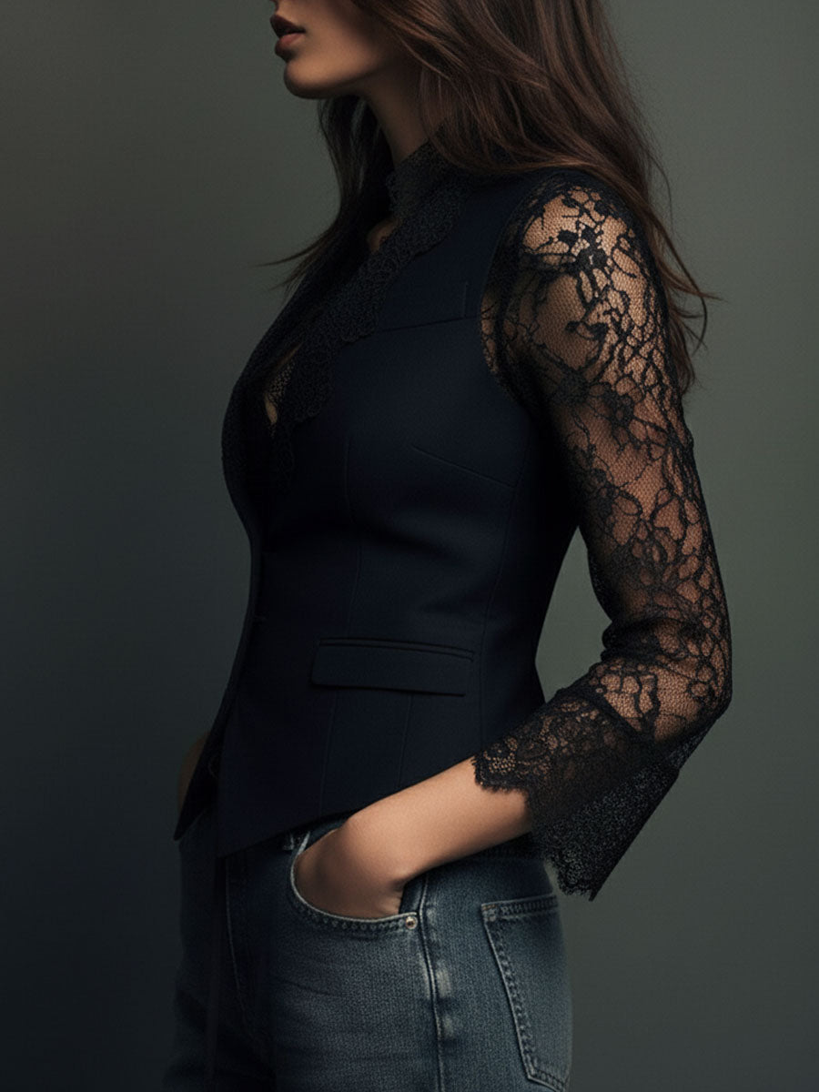 NOÉMI | TOP TIPO BLAZER CON MANGAS SEMITRANSPARENTES