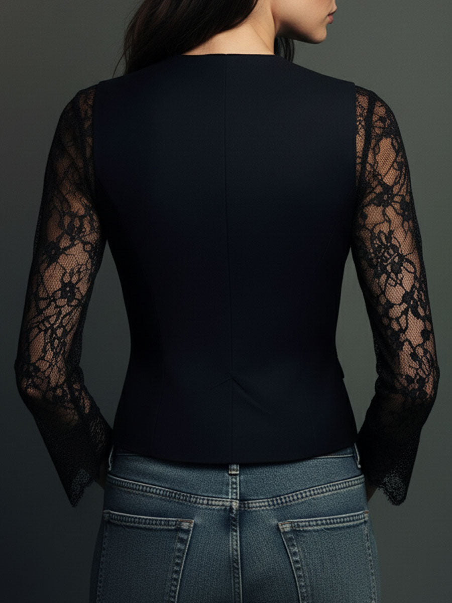 NOÉMI | TOP TIPO BLAZER CON MANGAS SEMITRANSPARENTES