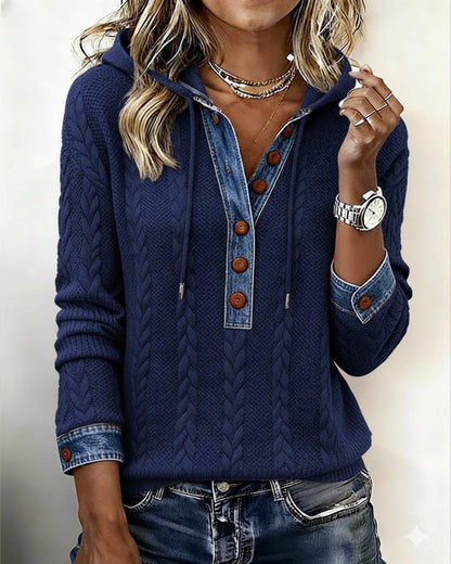 SUDADERA CON CAPUCHA CON CORTE DE COLOR Y BOTONES