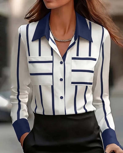 CAMISA A RAYAS BOLSILLO SATÉN CASUAL