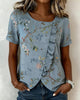 BLUSA CUELLO REDONDO MANGA CORTA CON VOLANTES FLORAL