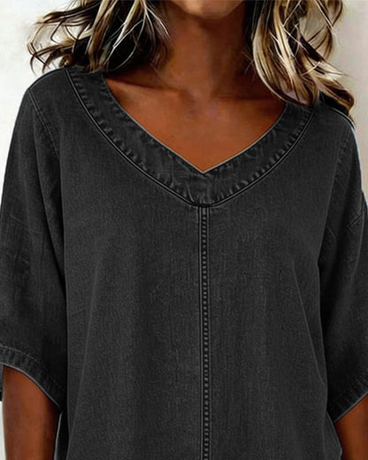TOP CUELLO DE V CASUAL DENIM