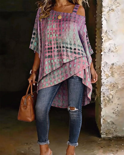 BLUSA ESTAMPADO LUNARES UN HOMBRO ASIMÉTRICA