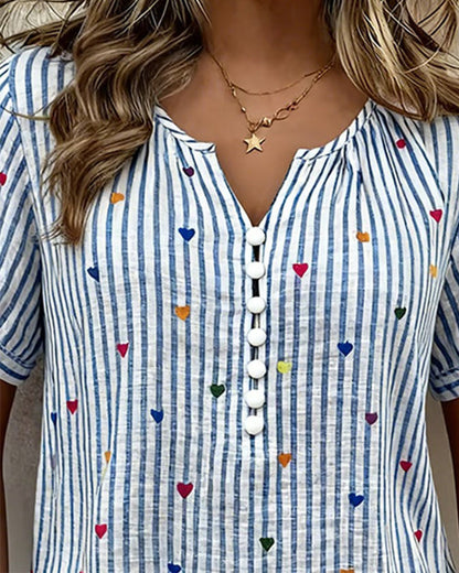 BLUSA MANGAS ABULLONADAS RAYAS CORAZÓN