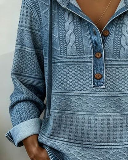 SUDADERA CON CAPUCHA DE DENIM CON ESTAMPADO TRENZADO Y DETALLES PATCHWORK