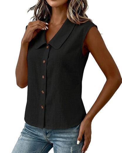 CAMISA SIN MANGAS CUELLO DE LINO Y ALGODÓN