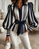 BLUSA CON MANGAS ABULLONADAS A RAYAS CON CUELLO