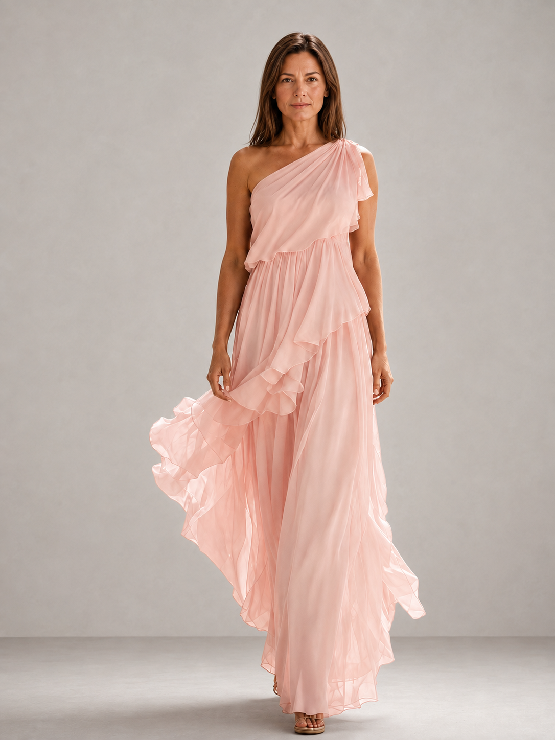 SCARLETT | VESTIDO LARGO DE UN HOMBRO CON VOLANTES