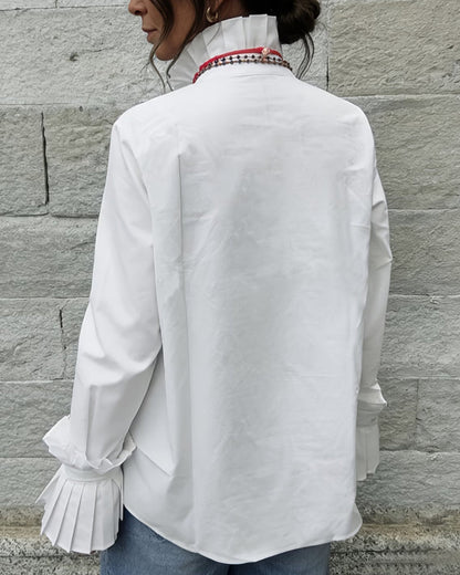 CAMISA PLISADO CUELLO MANDARÍN DE DISEÑO MODERNO