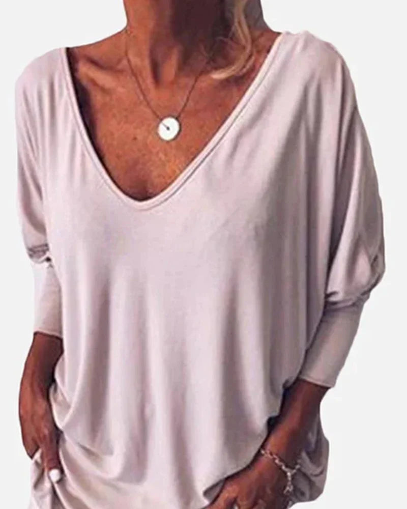 TOP CUELLO DE V ABOTONADO DE LA ESPALDA MANGAS 3/4