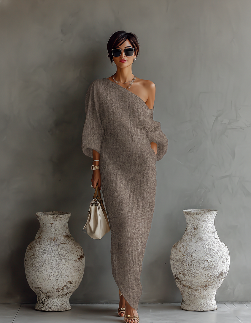 ISAURE | VESTIDO FLUIDO DE LINO CON HOMBROS DESCUBIERTOS