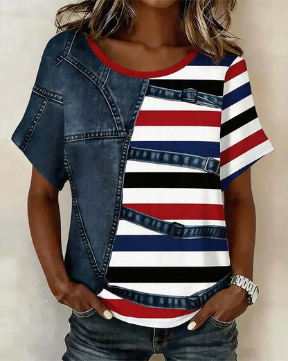 CAMISETA RAYAS PATCHWORK ESTAMPADO