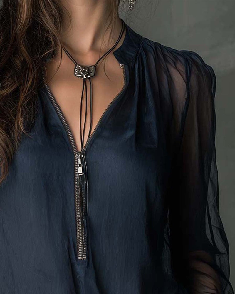 BLUSA MEDIA CREMALLERA PUNTO MANGAS-LARGAS