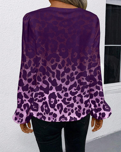 CAMISA MANGA ABULLONADA DEGRADADO ESTAMPADO DE LEOPARDO