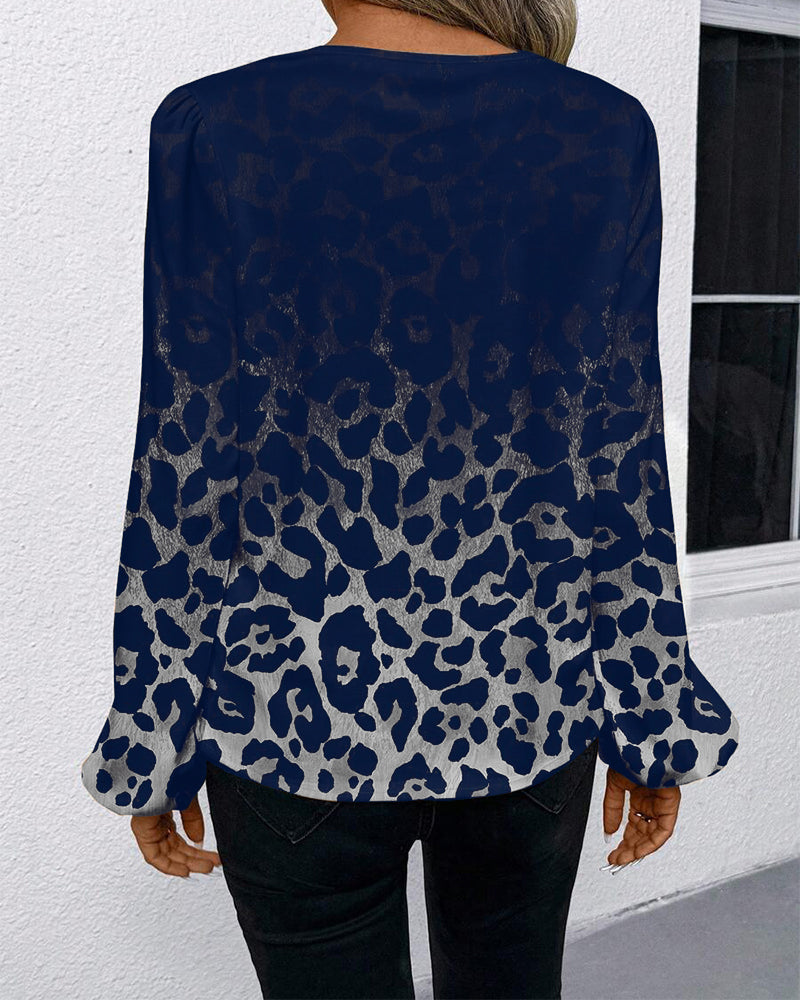 CAMISA MANGA ABULLONADA DEGRADADO ESTAMPADO DE LEOPARDO