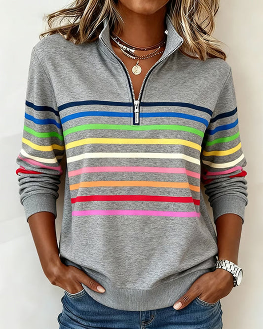 SUDADERA CON CUELLO CON CREMALLERA CON MITAD CON RAYAS ARCOÍRIS MODERNO