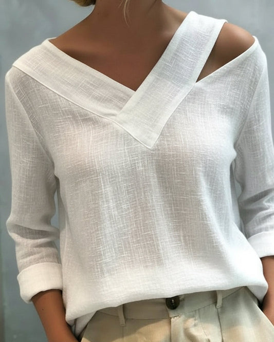 TOP ELEGANTE CUELLO DE V ESCOTE TIRANTE CAÍDO