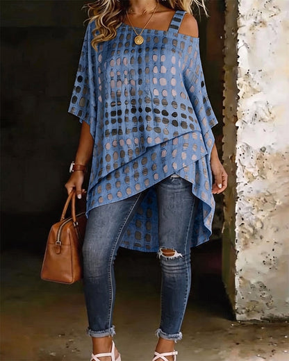 BLUSA ESTAMPADO LUNARES UN HOMBRO ASIMÉTRICA