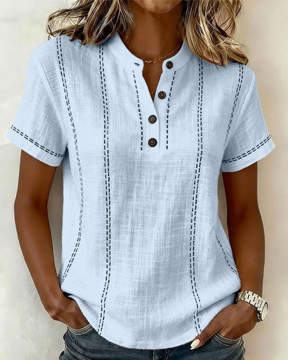 CAMISETA MODERNO CASUAL BOTÓN CUELLO DE V