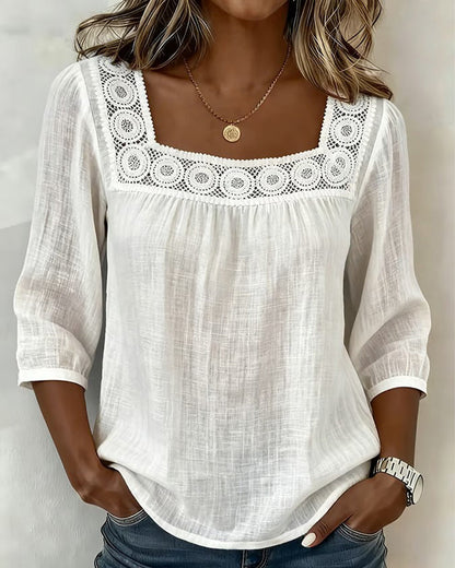 BLUSA CUADRADO ESCOTE ENCAJE PATCHWORK