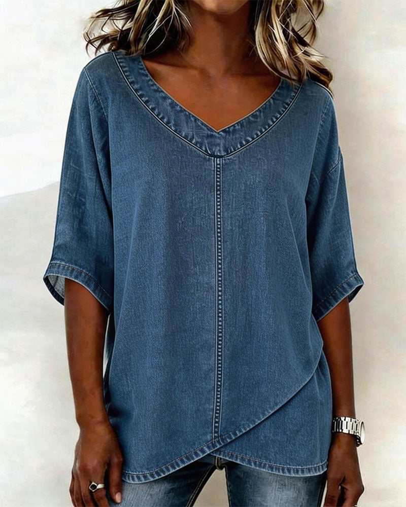 TOP CUELLO DE V CASUAL DENIM