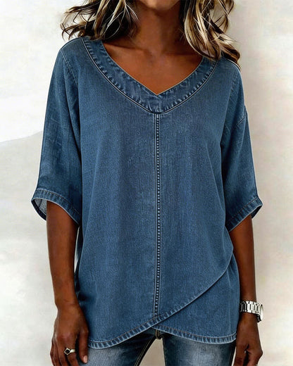 TOP CUELLO DE V CASUAL DENIM