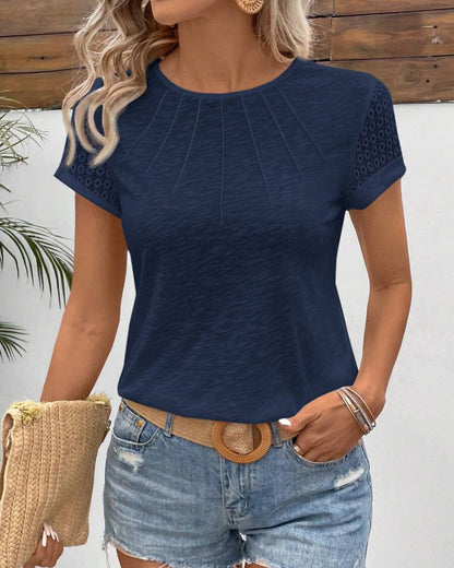 CAMISETA CUELLO REDONDO COLOR LISO CON MANGA CORTA