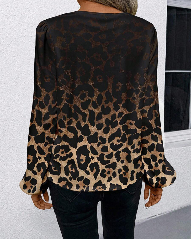 CAMISA MANGA ABULLONADA DEGRADADO ESTAMPADO DE LEOPARDO
