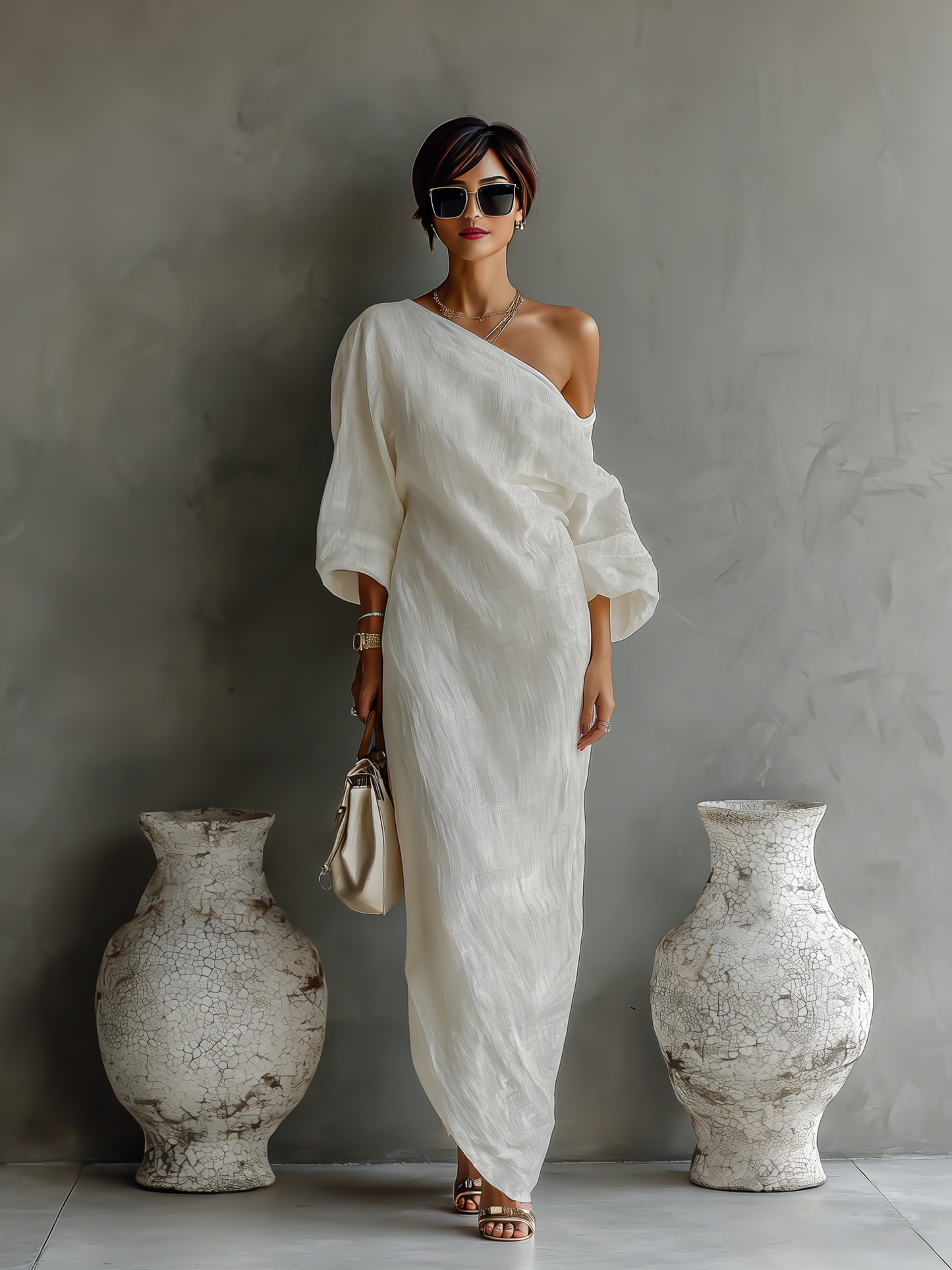 ISAURE | VESTIDO FLUIDO DE LINO CON HOMBROS DESCUBIERTOS