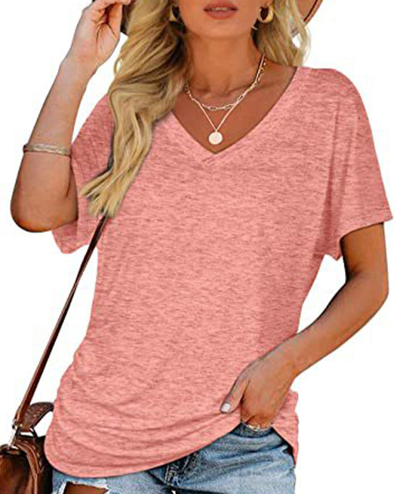 CAMISETA PLISADO LISO CUELLO DE V