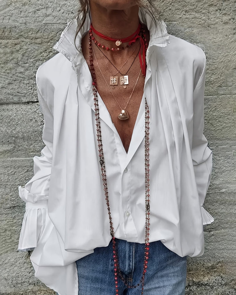 CAMISA PLISADO CUELLO MANDARÍN DE DISEÑO MODERNO