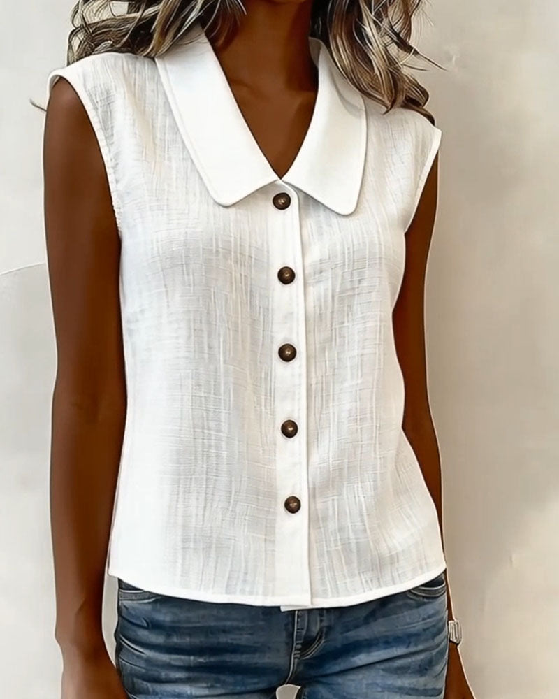 CAMISA SIN MANGAS CUELLO DE LINO Y ALGODÓN