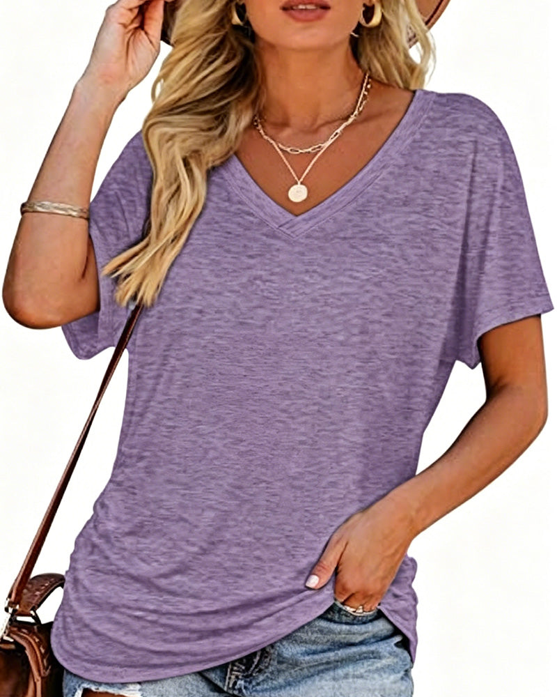 CAMISETA PLISADO LISO CUELLO DE V
