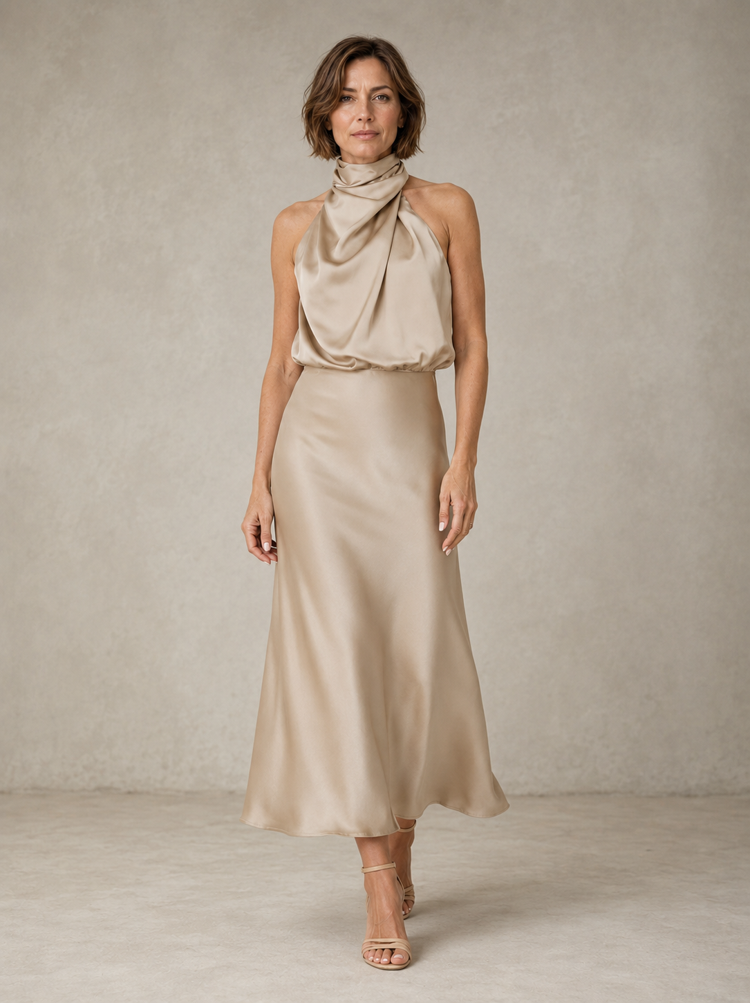 HARPER | VESTIDO DE NOCHE DE SATÉN CON CUELLO HALTER