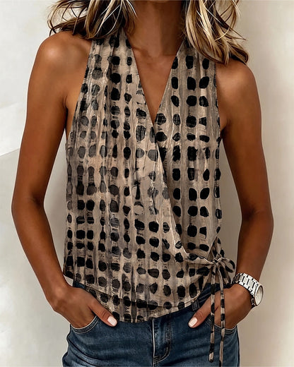 BLUSA CUELLO DE V CRUZADO HALTER LUNARES SIN MANGAS