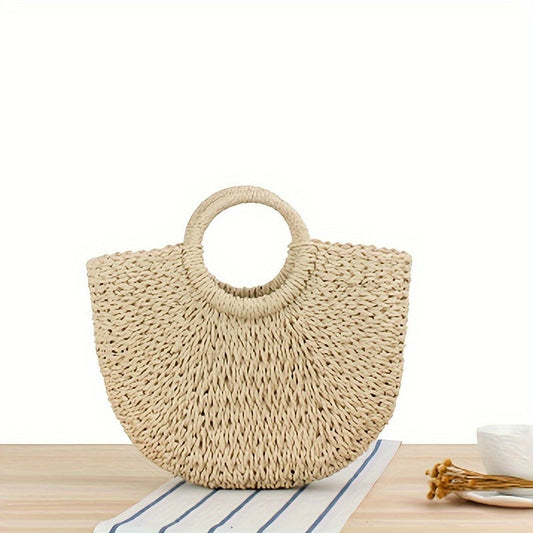 OTTAVIA | BOLSO MEDIA LUNA DE PAJA TRENZADA - BEIGE NATURAL