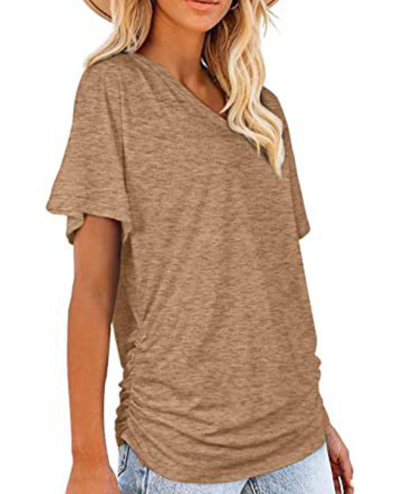 CAMISETA PLISADO LISO CUELLO DE V