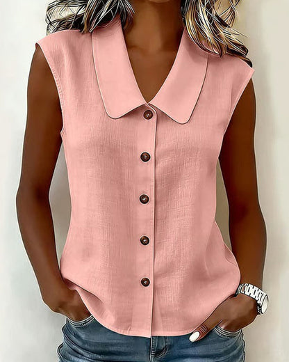 CAMISA SIN MANGAS CUELLO DE LINO Y ALGODÓN
