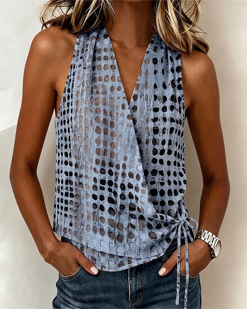 BLUSA CUELLO DE V CRUZADO HALTER LUNARES SIN MANGAS