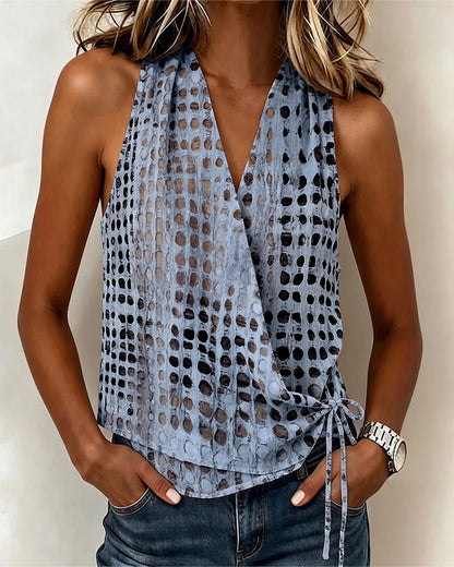 BLUSA CUELLO DE V CRUZADO HALTER LUNARES SIN MANGAS