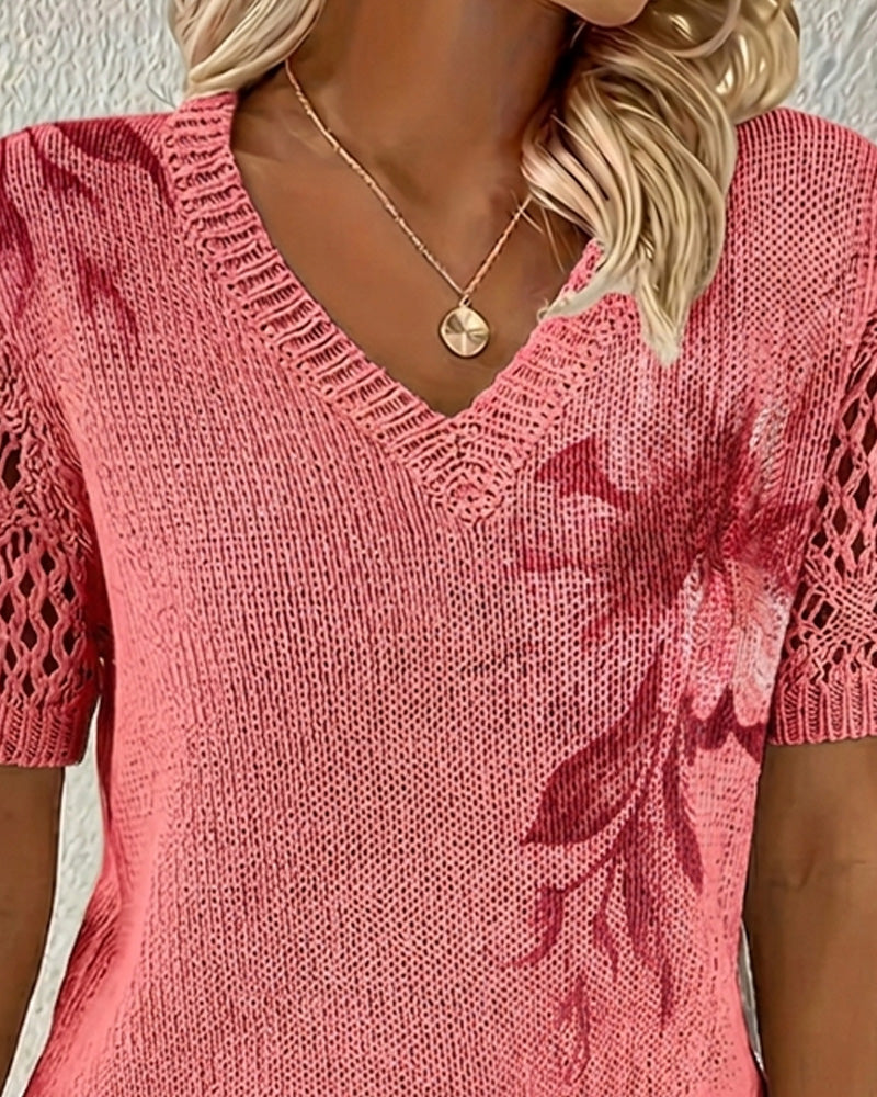 JERSEY CUELLO DE V DE PUNTO FLORAL