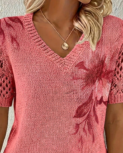 JERSEY CUELLO DE V DE PUNTO FLORAL