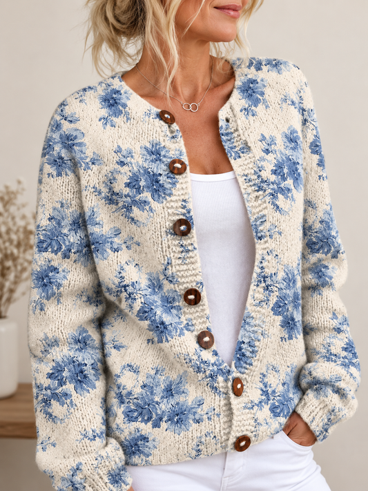 CÁRDIGAN ABOTONADO CON ESTAMPADO ARTÍSTICO FLORAL